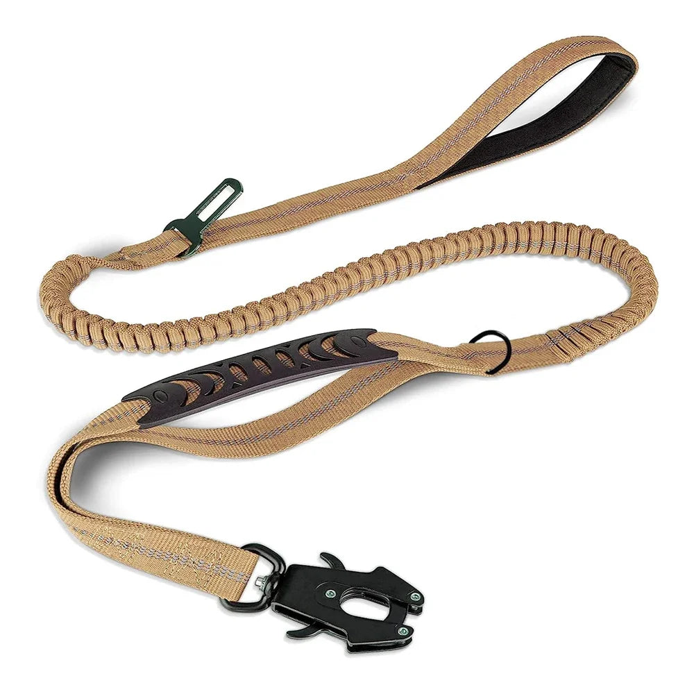 K9Flexβ’ Tactical Bungee Leash π Built for strength, comfort & control π Car seatbelt clip included β Shock-absorbing | Reflective | Heavy-duty clips