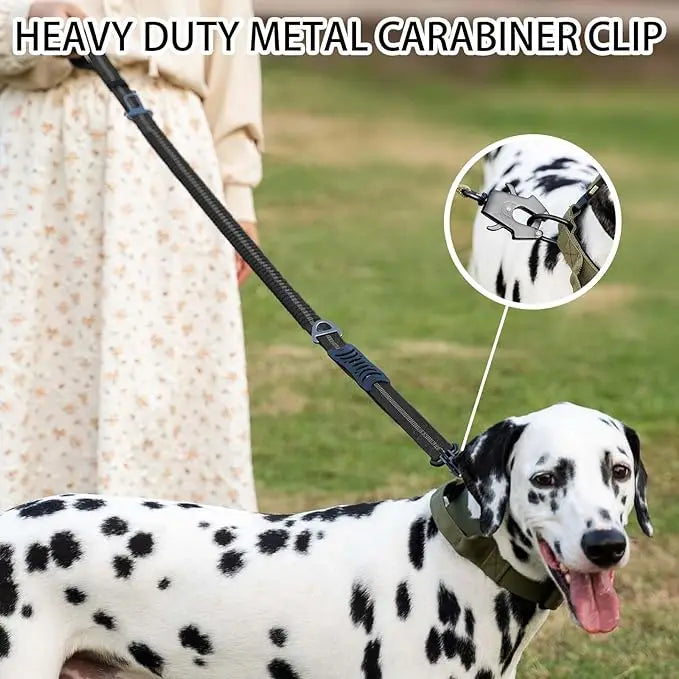 K9Flexβ’ Tactical Bungee Leash π Built for strength, comfort & control π Car seatbelt clip included β Shock-absorbing | Reflective | Heavy-duty clips