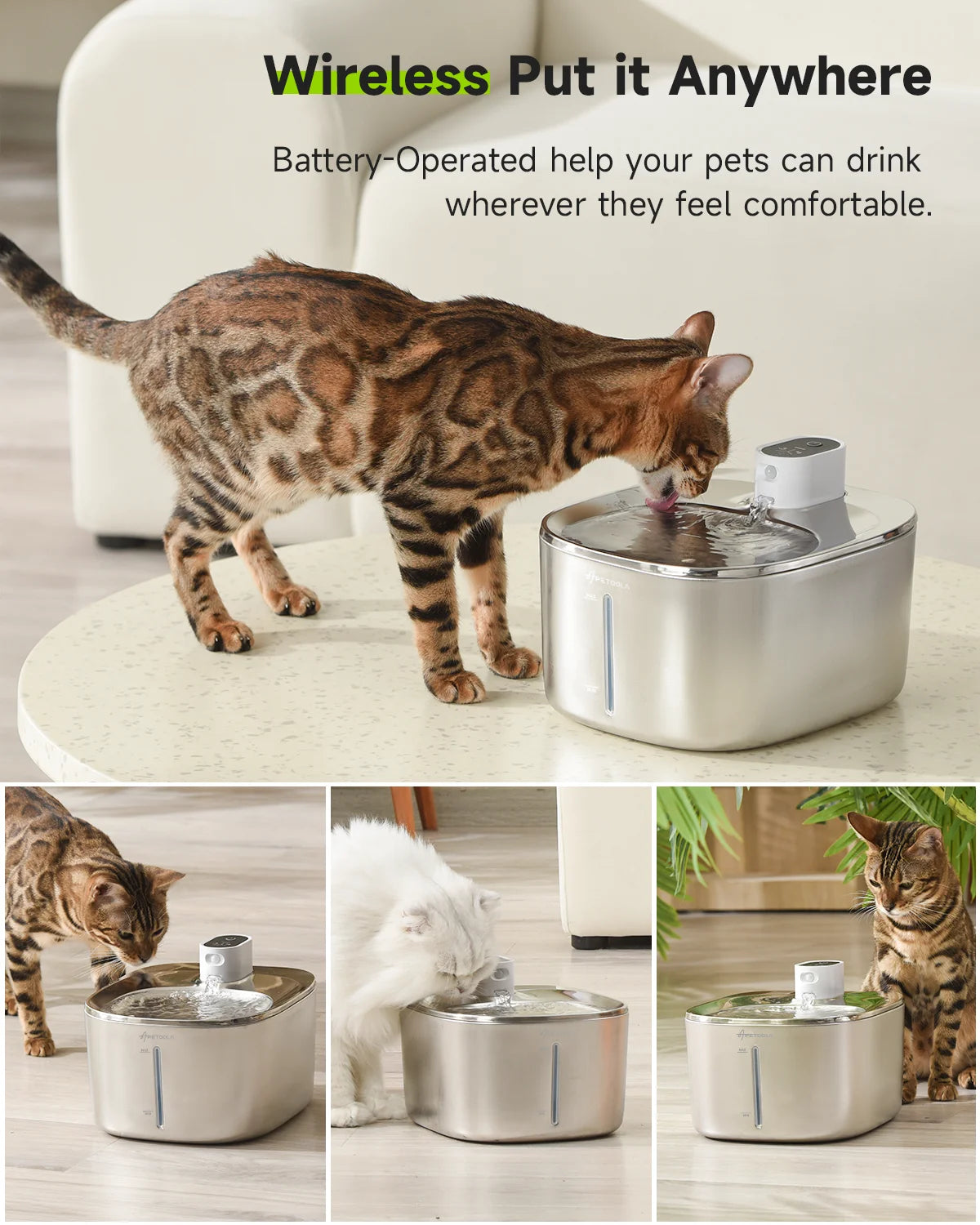 PurraFlow™ 4L Wireless Pet Fountain 🐾 Motion-sensor activated – clean water, only when your pet needs it! 💧 4L capacity | Ultra-quiet | USB powered 😺 Encourages healthy hydration for cats & small dogs