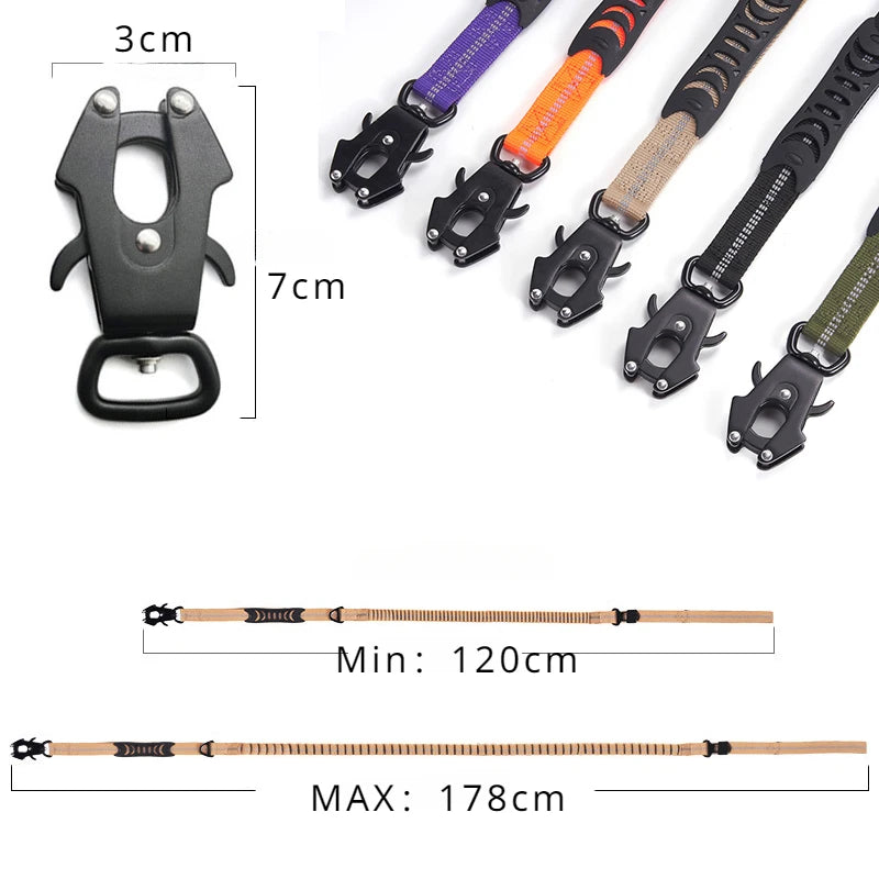 K9Flexβ’ Tactical Bungee Leash π Built for strength, comfort & control π Car seatbelt clip included β Shock-absorbing | Reflective | Heavy-duty clips