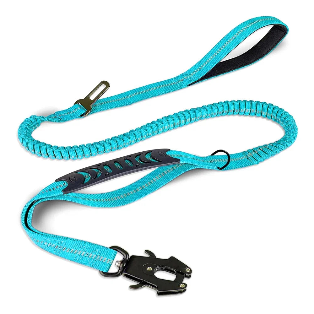 K9Flexβ’ Tactical Bungee Leash π Built for strength, comfort & control π Car seatbelt clip included β Shock-absorbing | Reflective | Heavy-duty clips