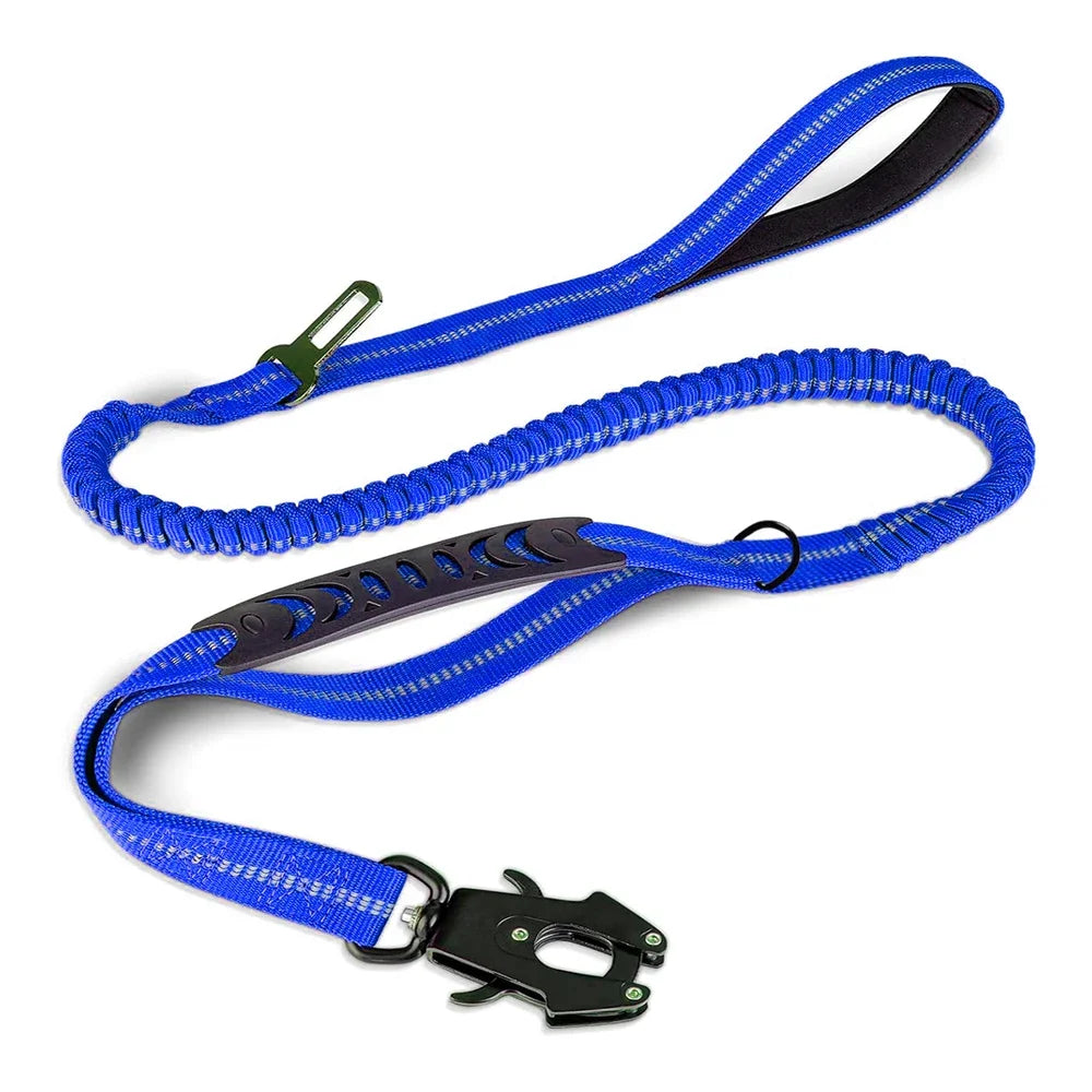 K9Flexβ’ Tactical Bungee Leash π Built for strength, comfort & control π Car seatbelt clip included β Shock-absorbing | Reflective | Heavy-duty clips