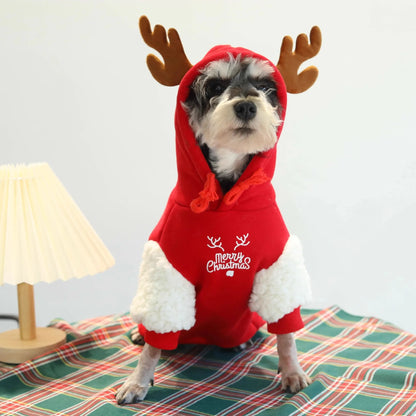 Christmas Reindeer Dog Hoodie | Soft & Warm Holiday Coat